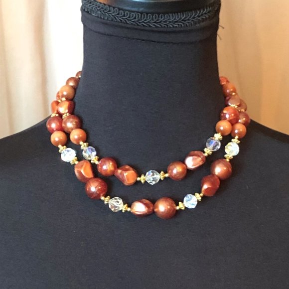 Vintage Dual Strand - Tigers Eye Choker Necklace - Picture 1 of 3